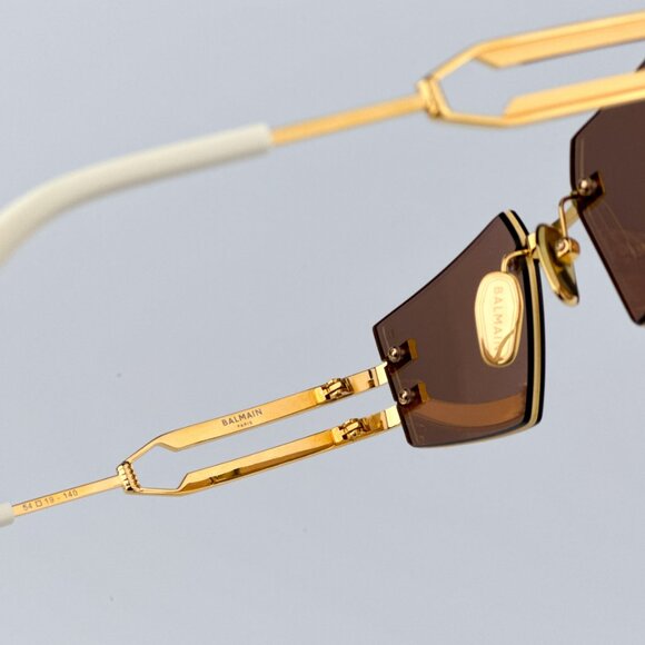 Balmain FIXE BPS-123D-54 Women BRAND NEW Sunglasses Titanium Gold Brown Geometri - Picture 11 of 12